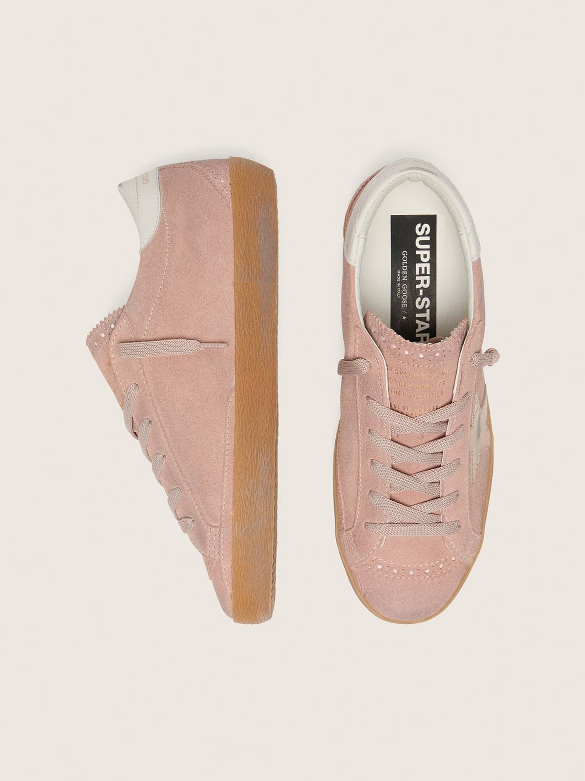 Golden Goose - Women&rsquo;s Super-Star LTD in pink suede with platinum metallic leather star in 