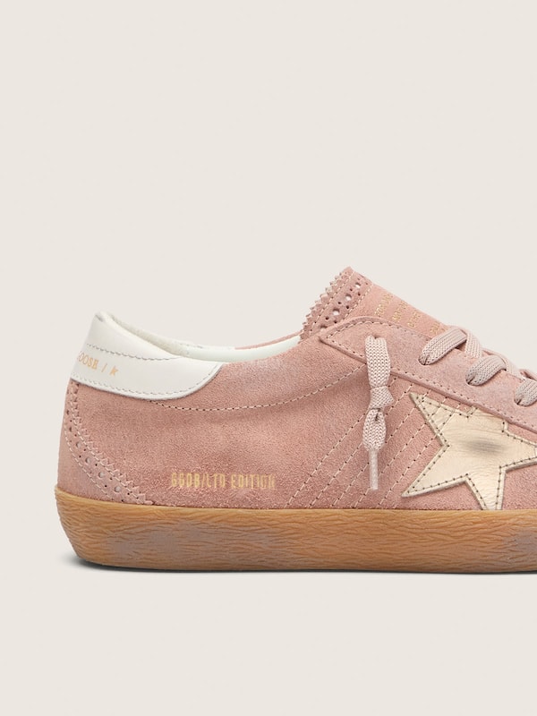 Golden Goose - Women&rsquo;s Super-Star LTD in pink suede with platinum metallic leather star in 