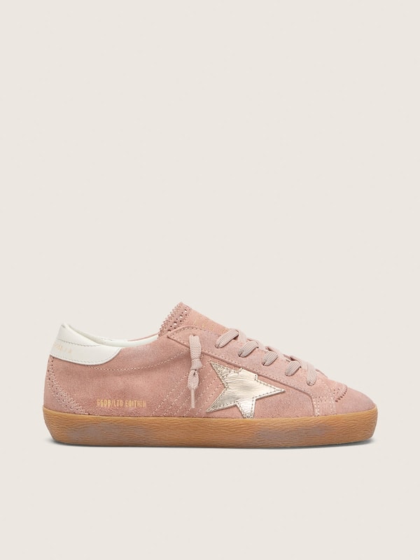 Golden Goose - Women&rsquo;s Super-Star LTD in pink suede with platinum metallic leather star in 