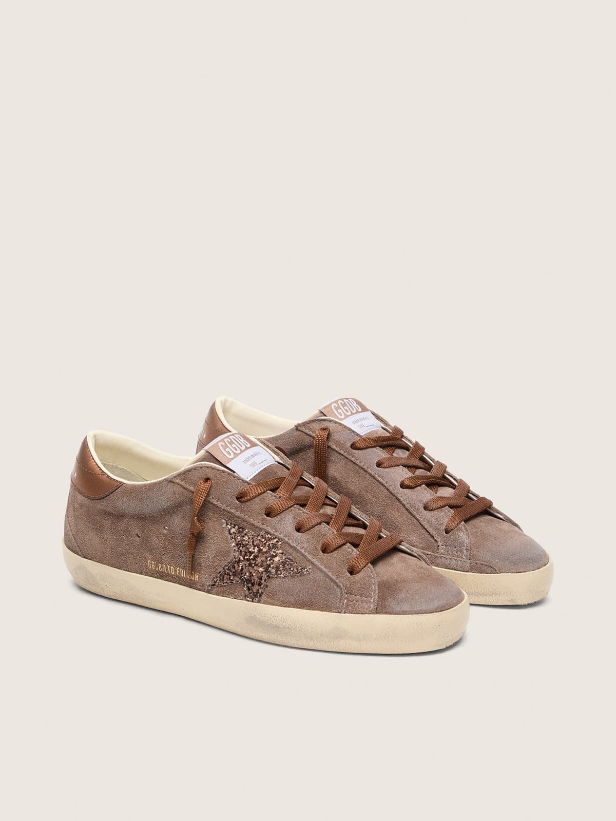 Super-Star LTD femme en cuir velours marron avec &eacute;toile &agrave; paillettes marron
