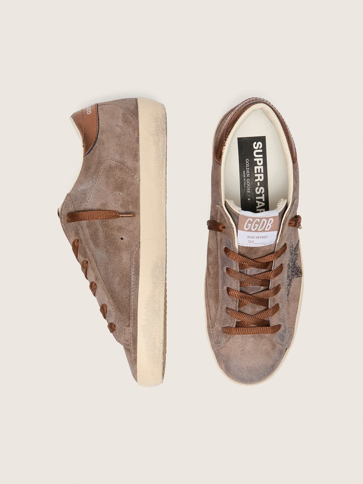 Super-Star LTD femme en cuir velours marron avec &eacute;toile &agrave; paillettes marron