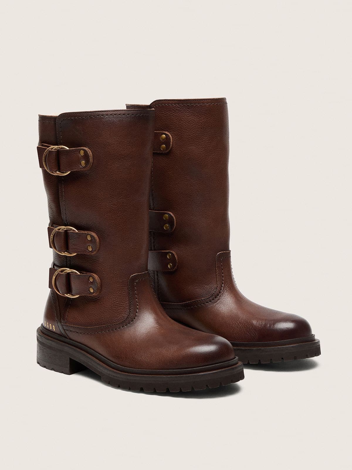 Women's Kurt boots in brown leather with gold buckles