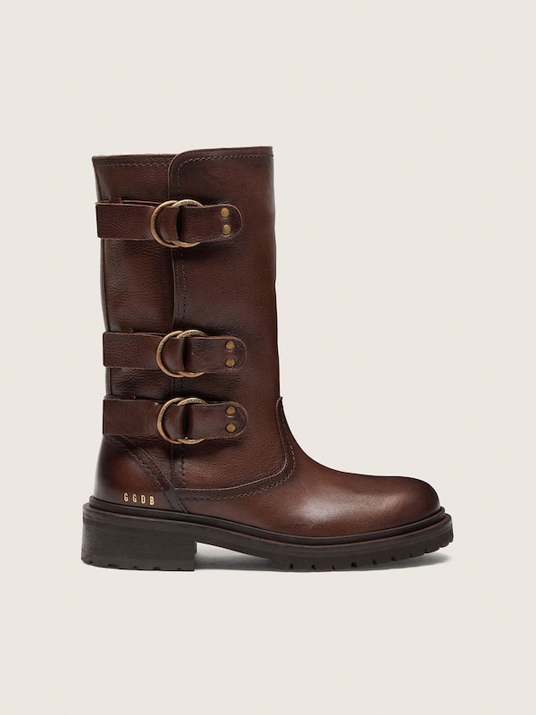 Golden Goose - Botas Kurt de mujer de piel marr&oacute;n con hebillas color dorado in 