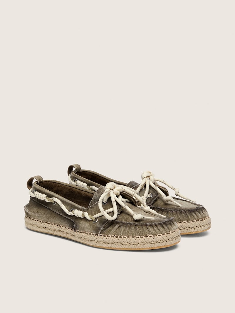 Golden Goose - Mocassino Cruise donna in canvas verde militare con laccio trekking bianco in 