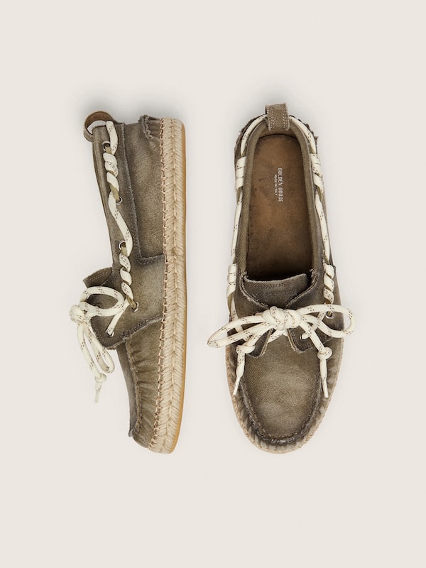 Women&rsquo;s Cruise espadrilles in military-green canvas with white hiking laces