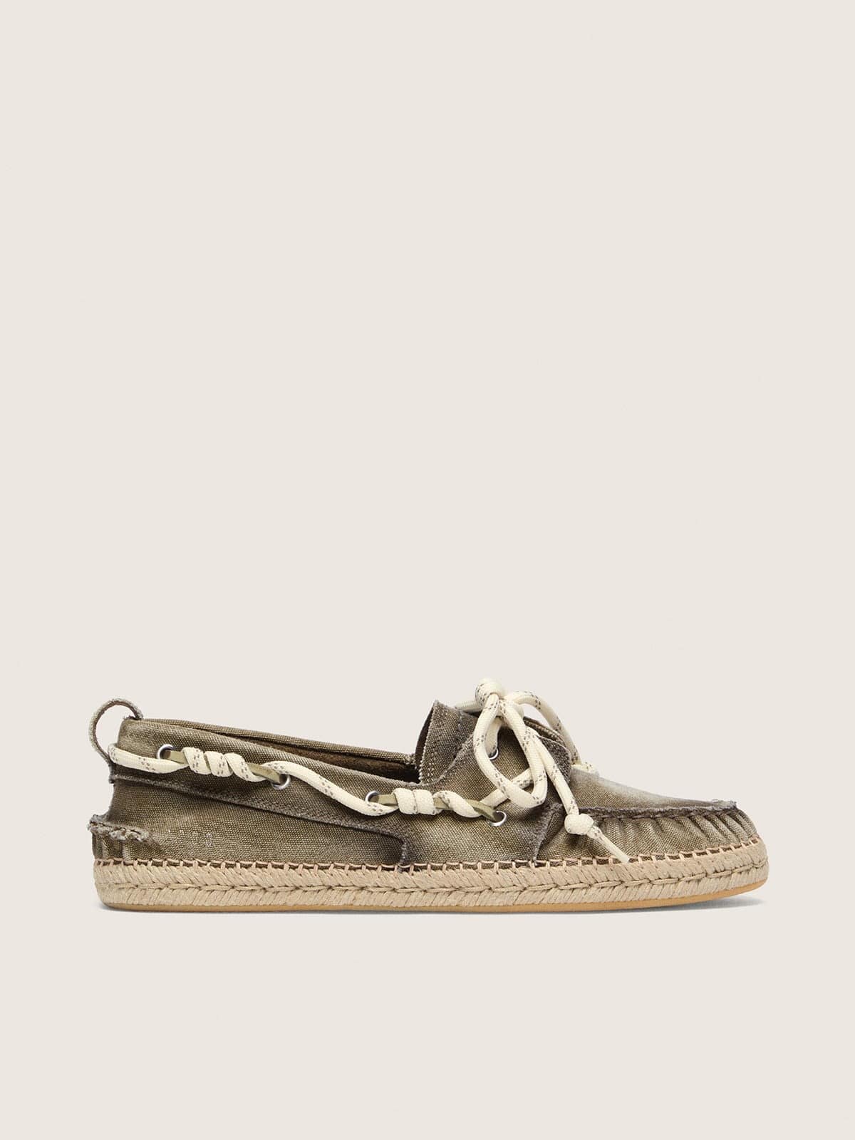 Golden Goose - 여성 화이트 하이킹 슈레이스 밀리터리 그린 캔버스 크루즈 에스파드리유 in 