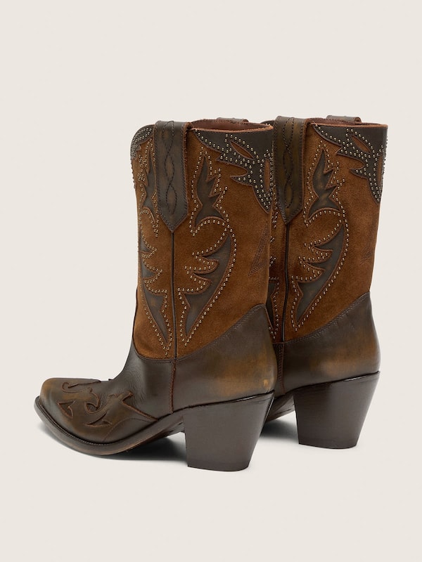 Golden Goose - '70 Wish Star low boots in brown leather with heel and micro-studs in 