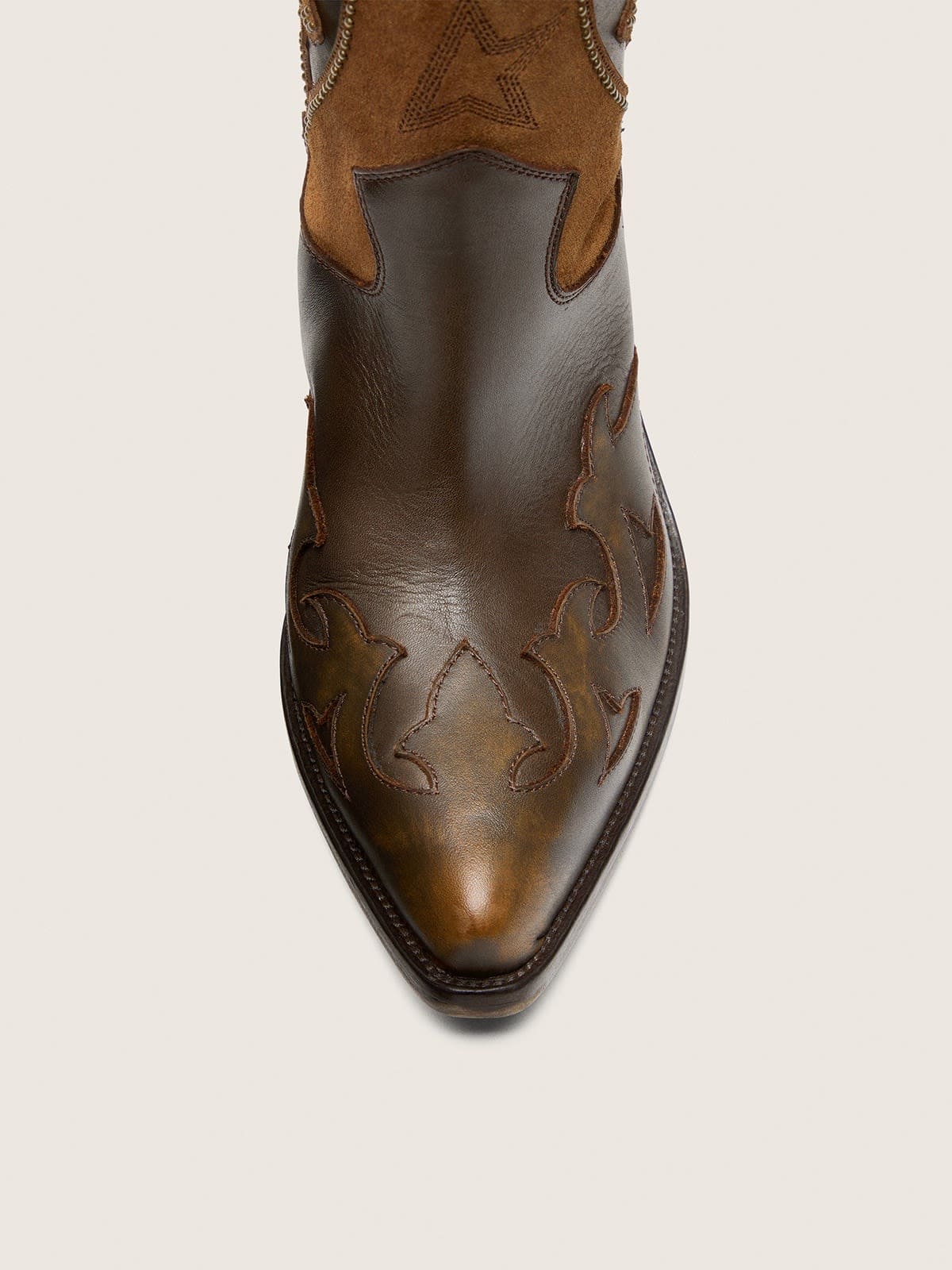 Golden Goose - '70 Wish Star low boots in brown leather with heel and micro-studs in 