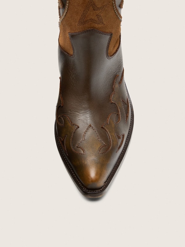 Golden Goose - '70 Wish Star low boots in brown leather with heel and micro-studs in 