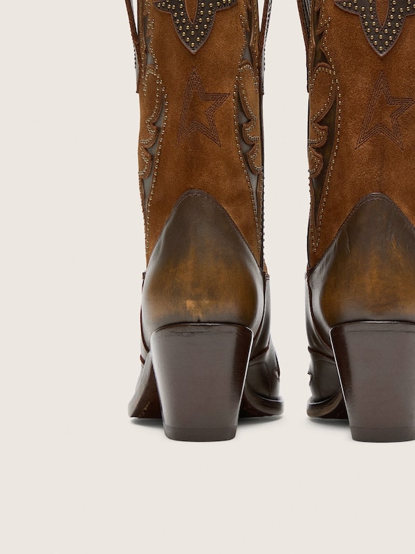 Golden Goose - '70 Wish Star low boots in brown leather with heel and micro-studs in 