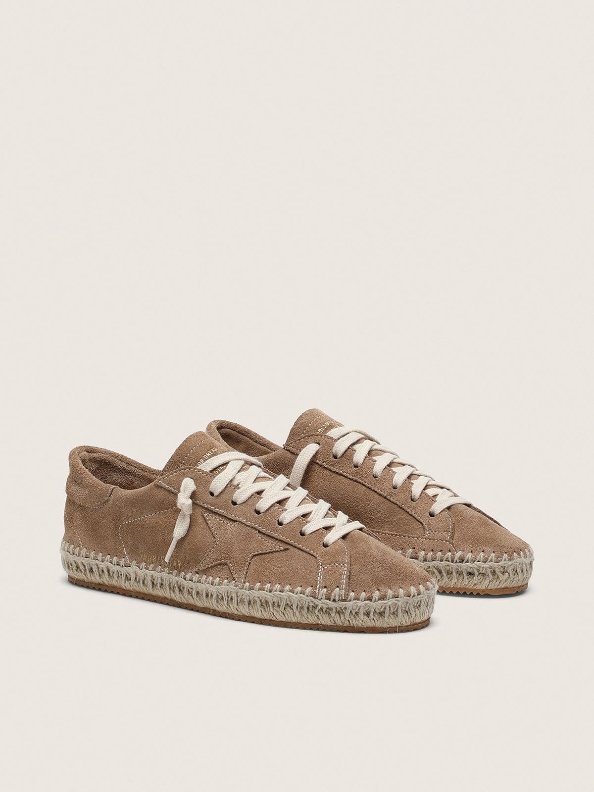 Golden Goose - Super-Star feminino de suede tabaco com estrela de suede bege e refor&ccedil;o efeito Juta in 