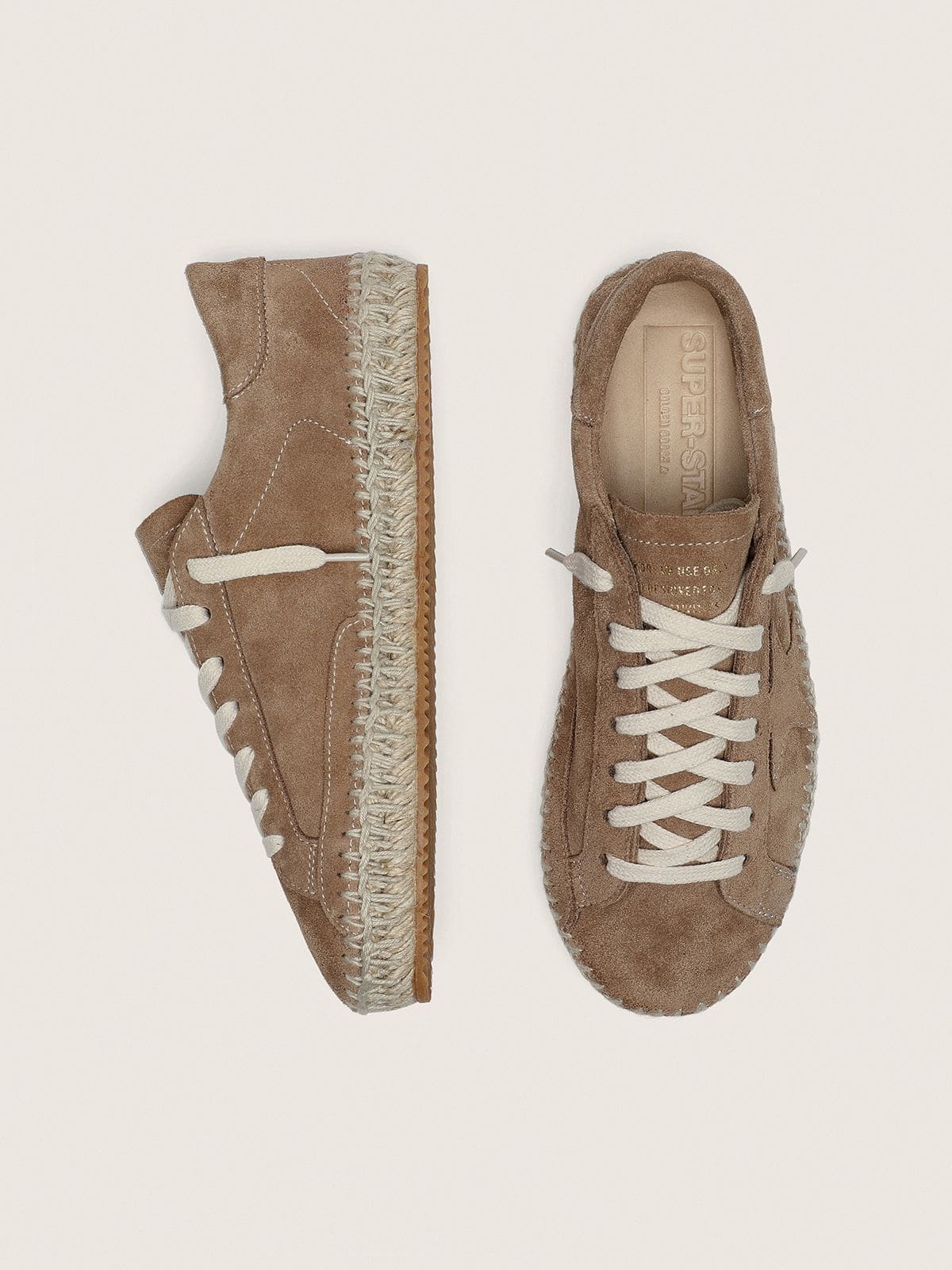 Women&rsquo;s Super-Star in tobacco suede with beige suede star and jute-effect foxing
