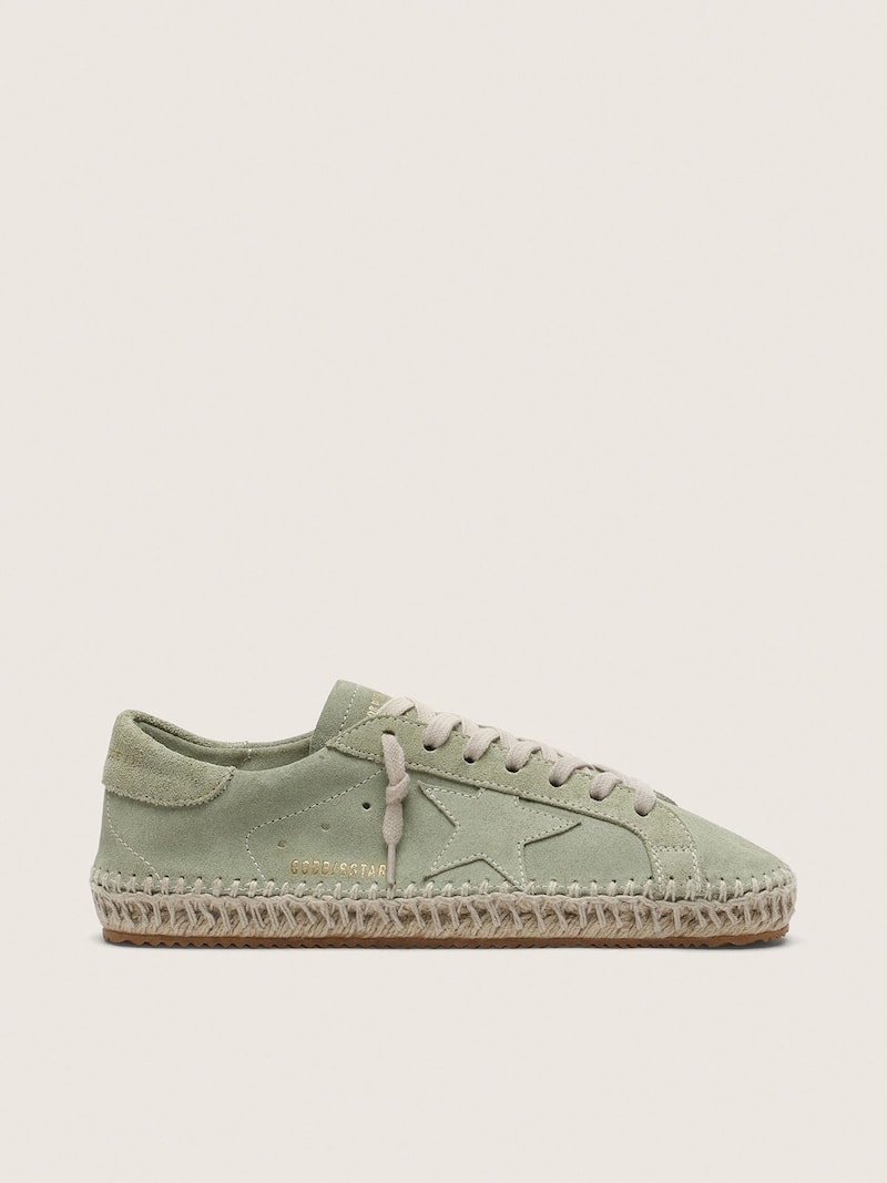 Women&rsquo;s Super-Star in sage-green suede with tone-on-tone suede star and jute-effect foxing