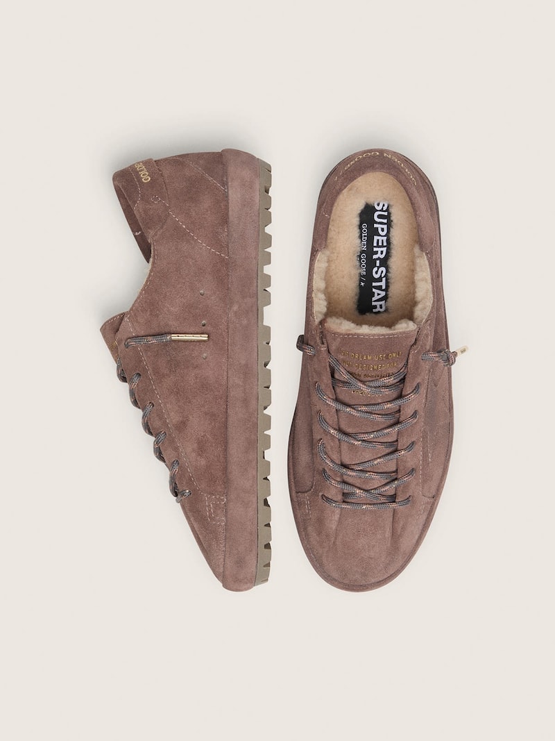 Golden Goose - Super-Star donna in suede porpora con stella ton sur ton e fodera in shearling in 