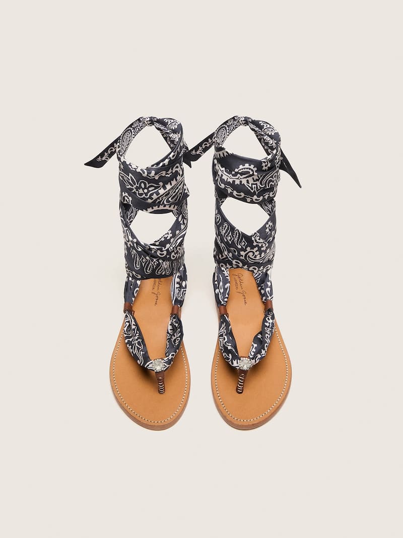 Golden Goose - Sandali bassi da donna con motivo paisley blu scuro e dettaglio gioiello in 