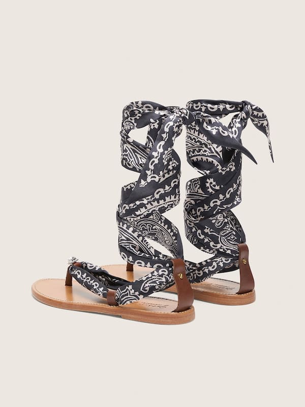 Golden Goose - Women&rsquo;s flat sandals with dark blue paisley pattern and jewel detail in 