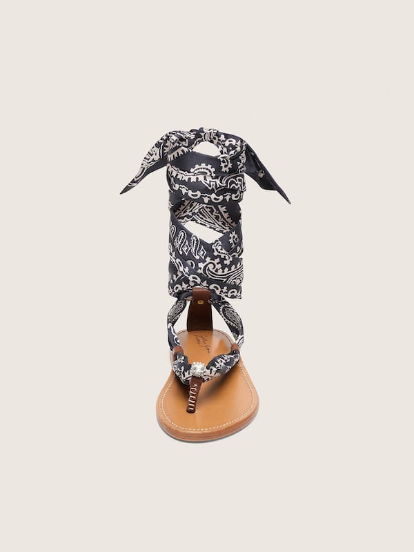 Golden Goose - Women&rsquo;s flat sandals with dark blue paisley pattern and jewel detail in 