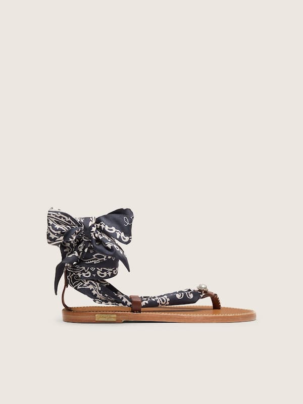 Golden Goose - Women&rsquo;s flat sandals with dark blue paisley pattern and jewel detail in 