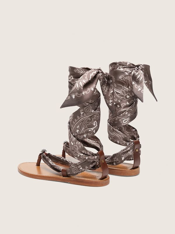 Golden Goose - Women&rsquo;s flat sandals with gray paisley pattern and jewel detail in 