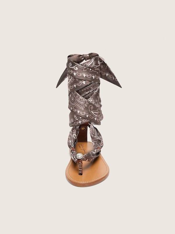 Golden Goose - Women&rsquo;s flat sandals with gray paisley pattern and jewel detail in 