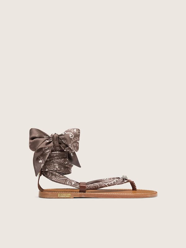 Golden Goose - Women&rsquo;s flat sandals with gray paisley pattern and jewel detail in 