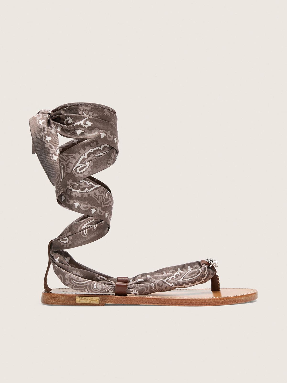 Golden Goose - Flache Damensandale mit grauem Paisleymuster und Schmuckdetail in 