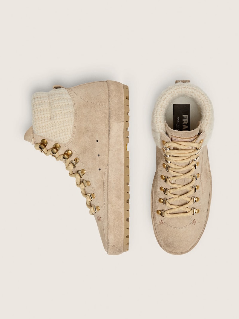 Golden Goose - Women's Francy in beige suede with tone-on-tone star and knit collar in 