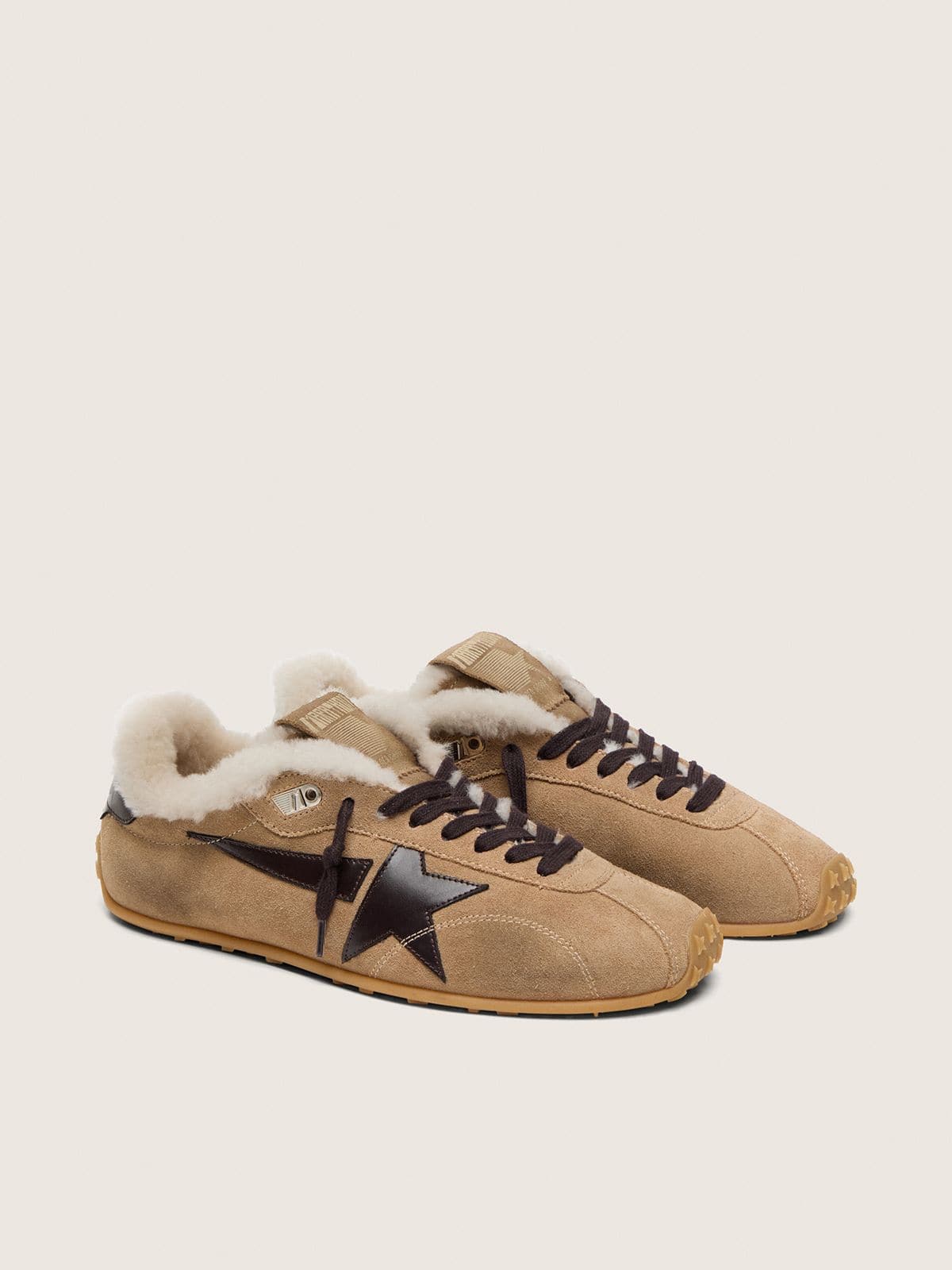 Golden Goose - Marathon Speed donna in suede tabacco con stella nera in 