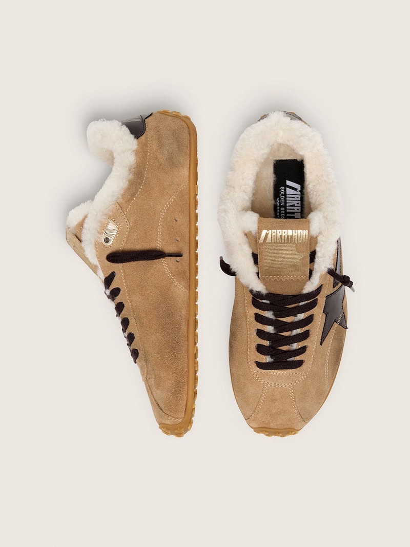 Golden Goose - Marathon Speed donna in suede tabacco con stella nera in 