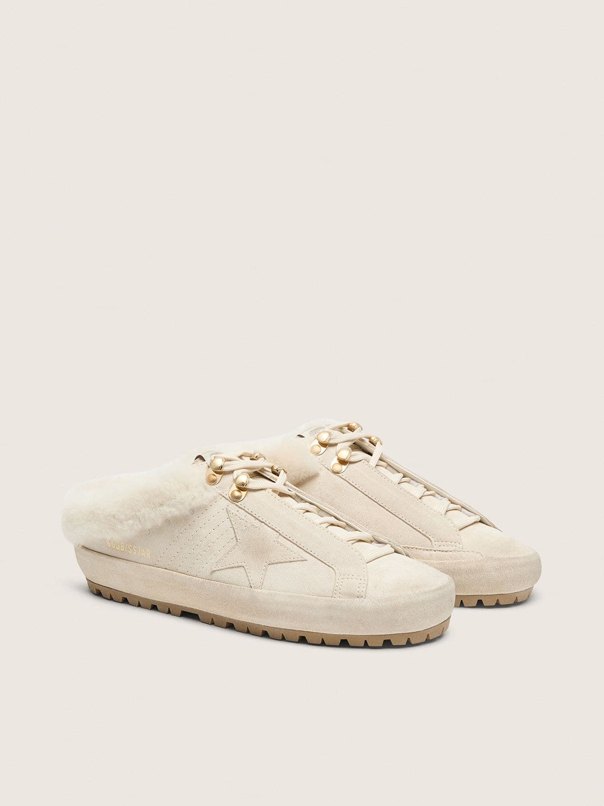 Golden Goose - Mules Super-Star de mujer de ante gris perla con estrella tono sobre tono in 