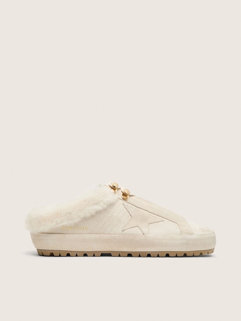Golden Goose - Mules Super-Star femme en cuir velours gris nacr&eacute; avec &eacute;toile ton sur ton in 