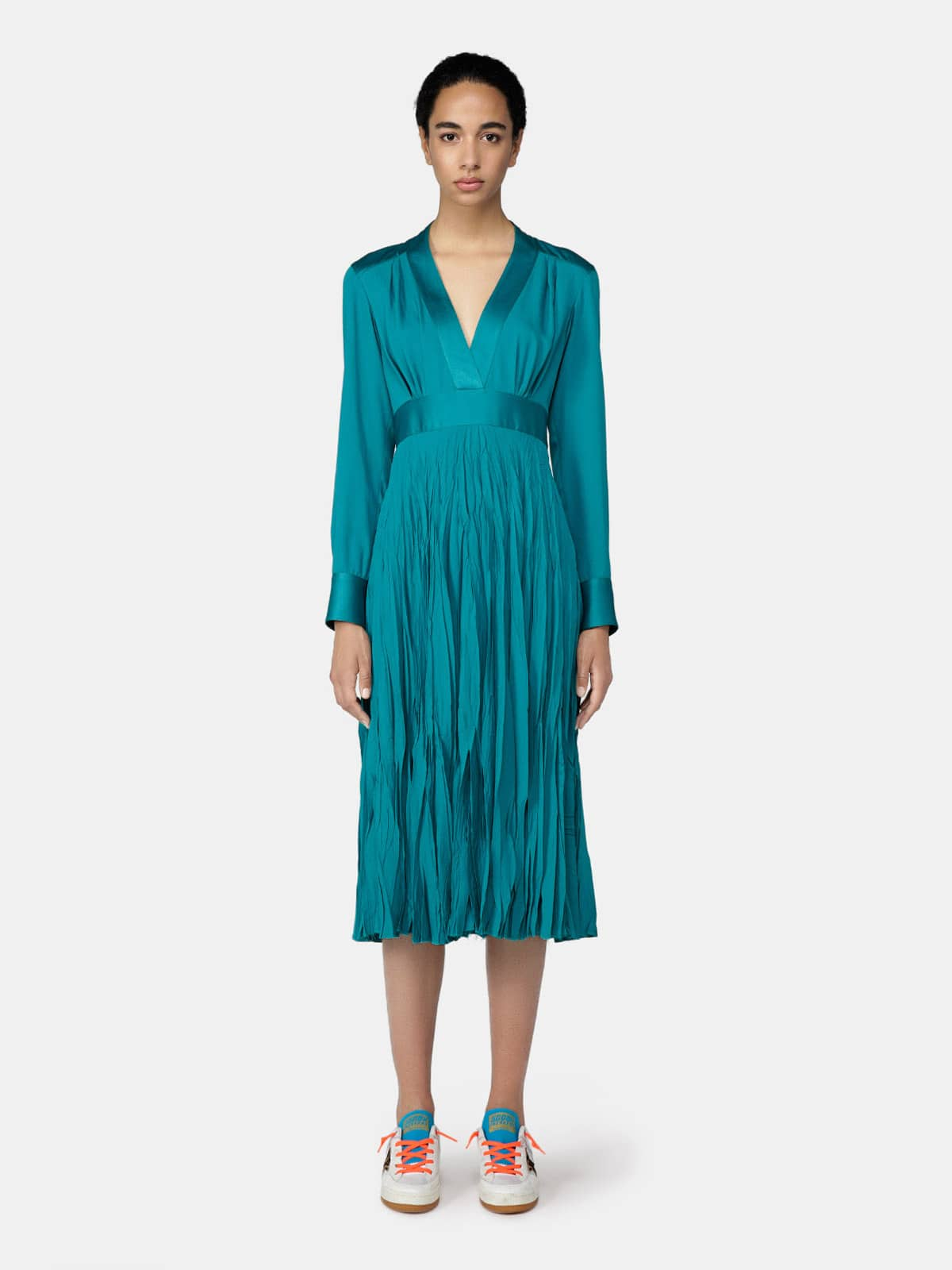 Golden Goose - Adriana long dress in petrol green with pleats in 