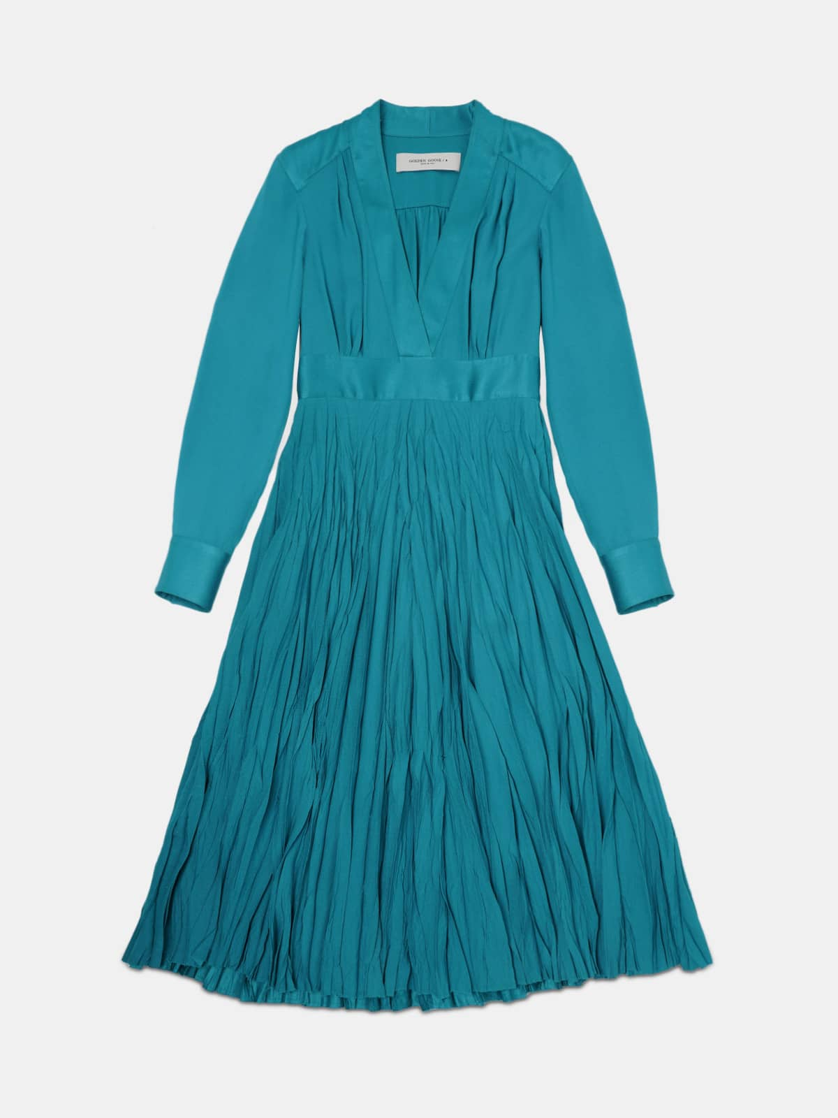 Golden Goose - Adriana long dress in petrol green with pleats in 