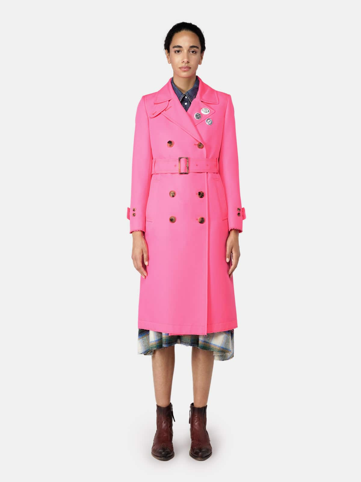 Golden Goose - Abigail trench coat in fuchsia fabric with pins in 