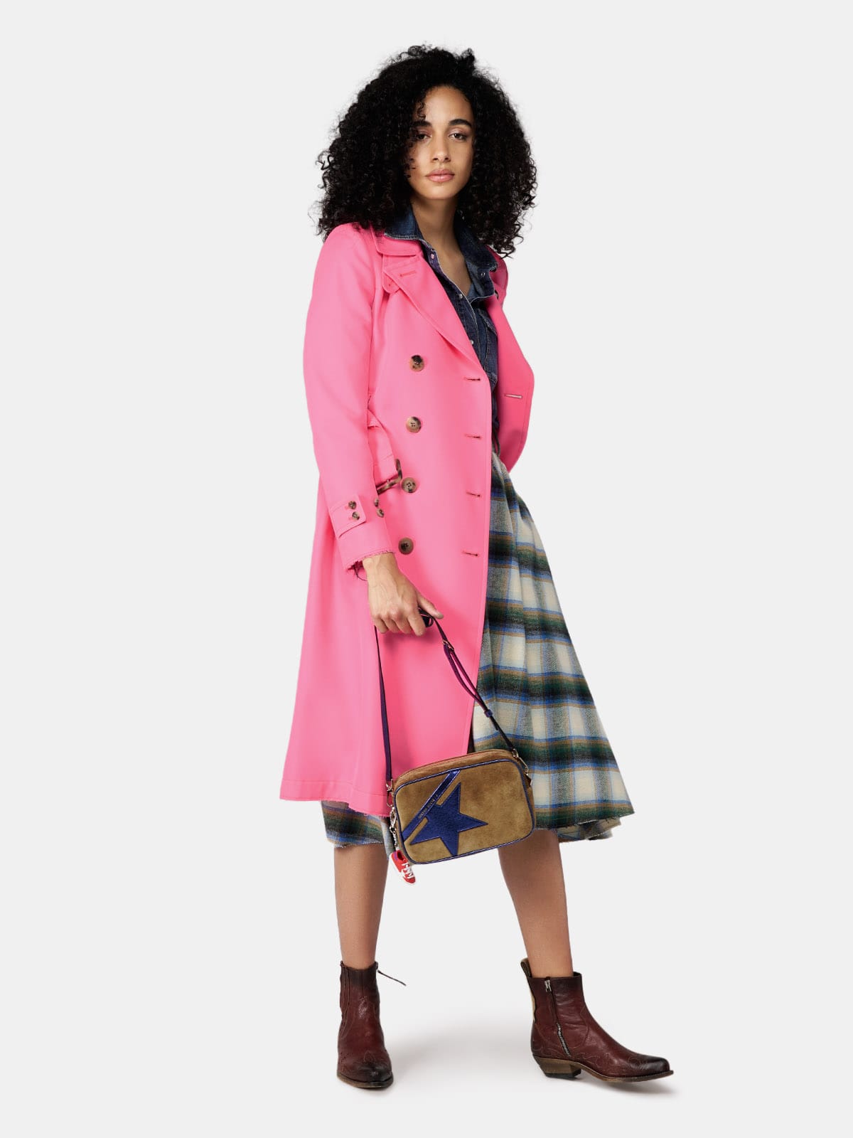 Golden Goose - Abigail trench coat in fuchsia fabric with pins in 