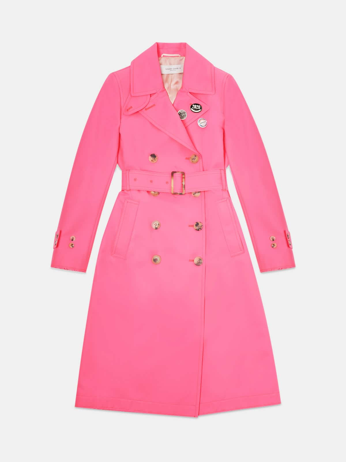 Golden Goose - Abigail trench coat in fuchsia fabric with pins in 