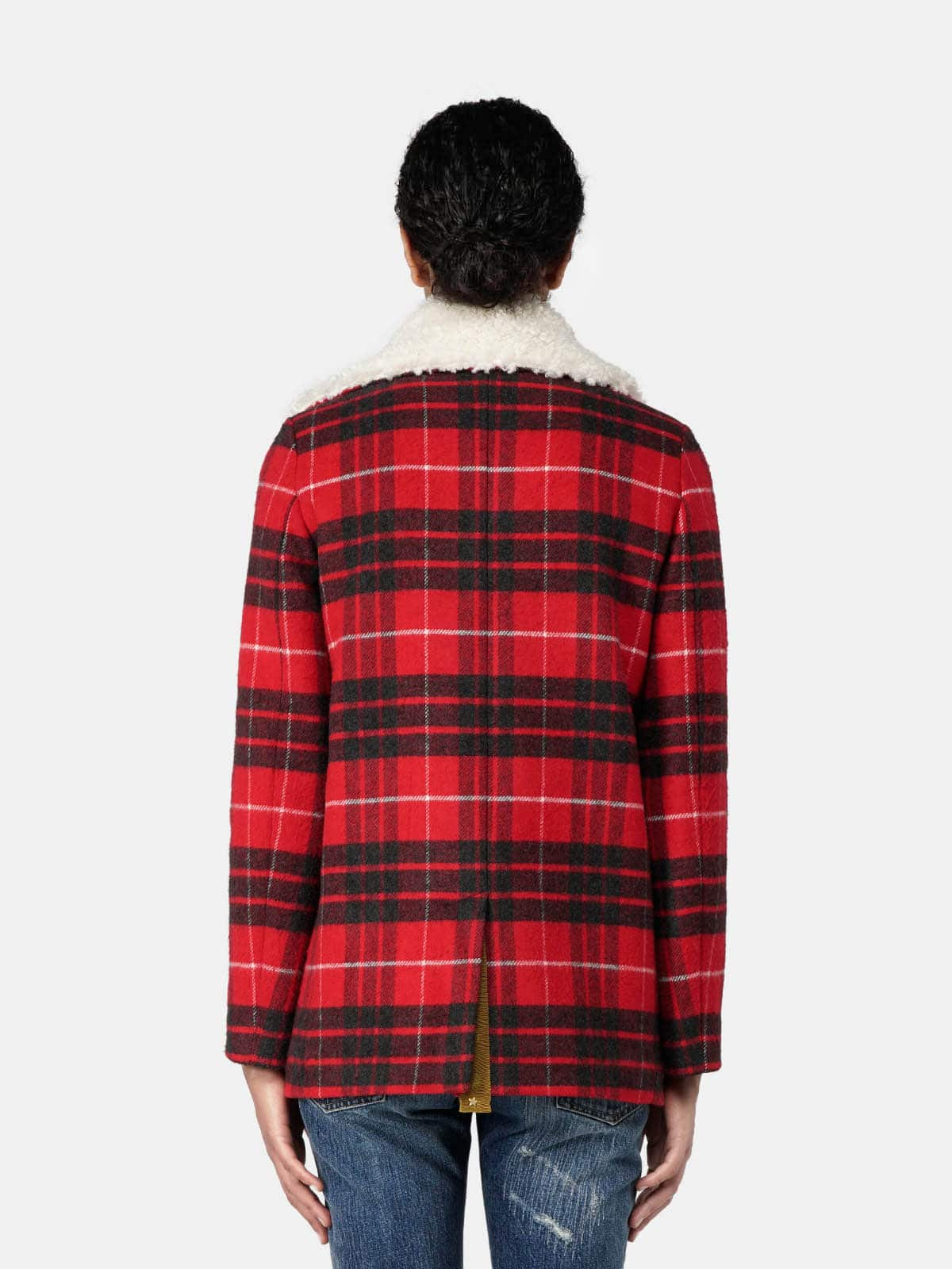 Golden Goose - Alida pea coat in tartan with shearling lining in 