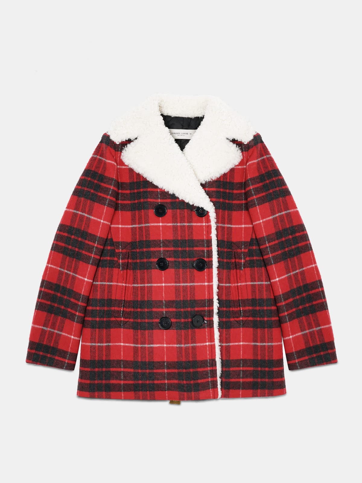 Golden Goose - Caban Alida in tartan con interno in shearling in 