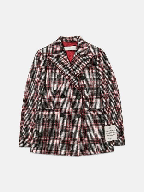 Annabella double-breasted blazer with houndstooth tartan pattern