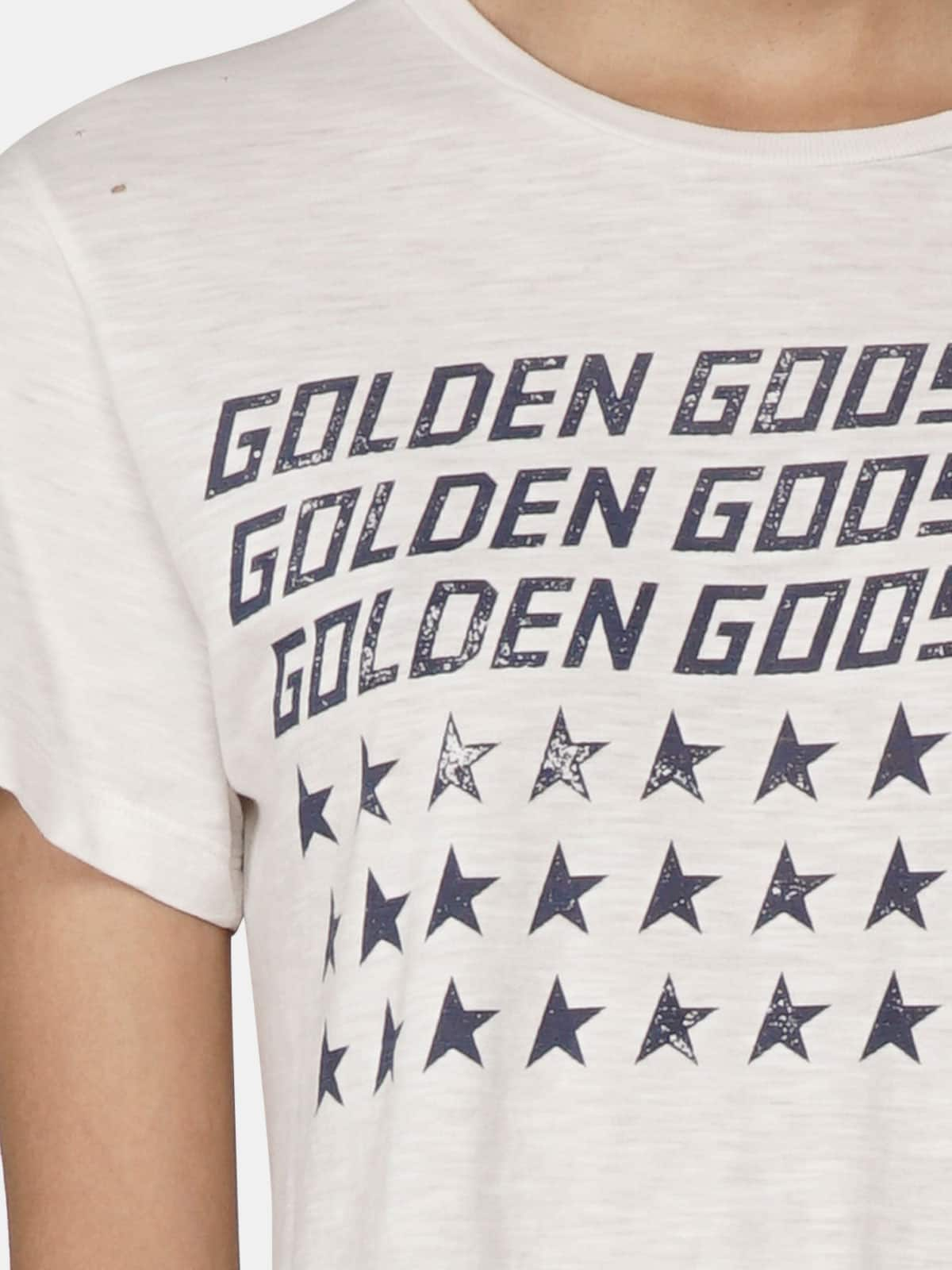 Golden Goose - T-shirt Golden blanc avec imprimé drapeau vintage in 