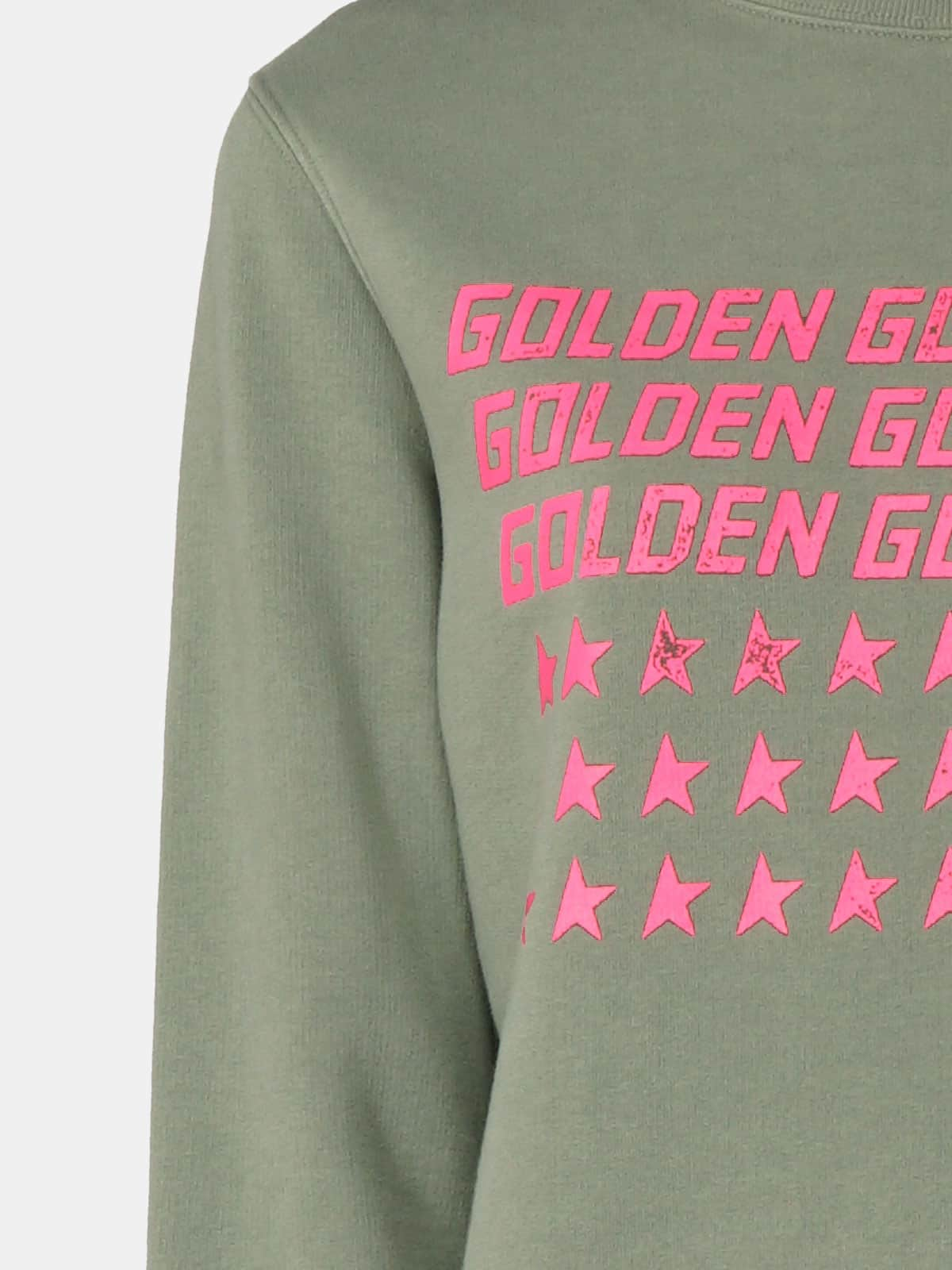 Golden Goose - Felpa Athena girocollo con stampa flag rosa in 