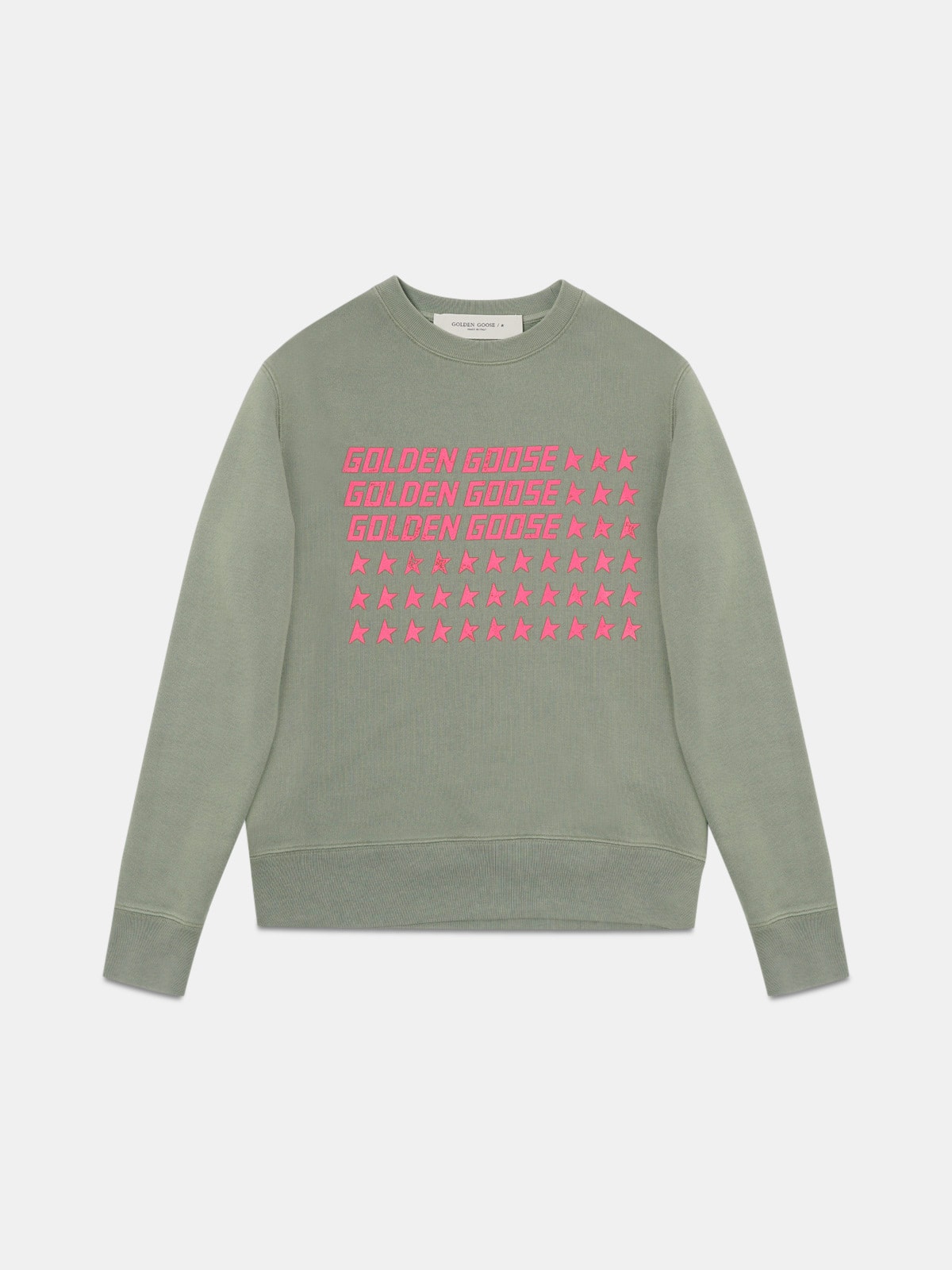 Golden Goose - Sweatshirt Athena Rundhalsausschnitt mit rosa Flaggenprint in 