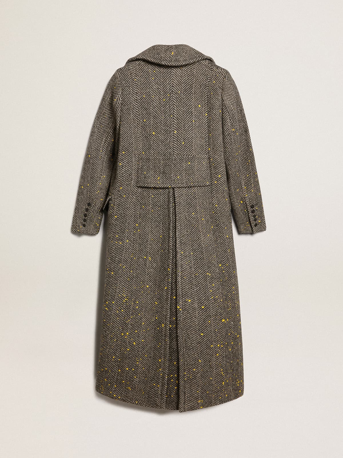 Women s long herringbone coat with yellow details Golden Goose