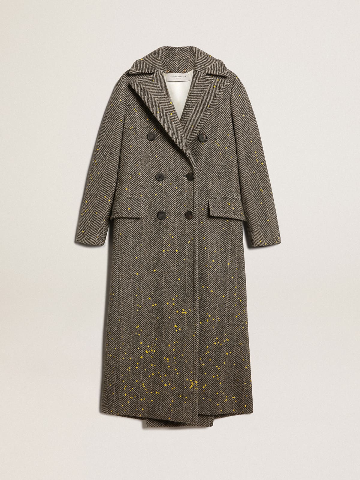 Golden Goose - Women's long herringbone coat with yellow details in 