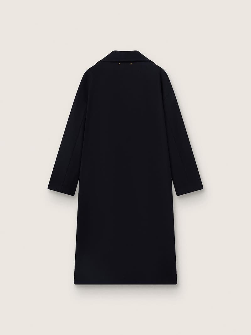 Golden Goose - Cappotto monopetto cocoon donna in lana blu scuro con bottoni dorati in 
