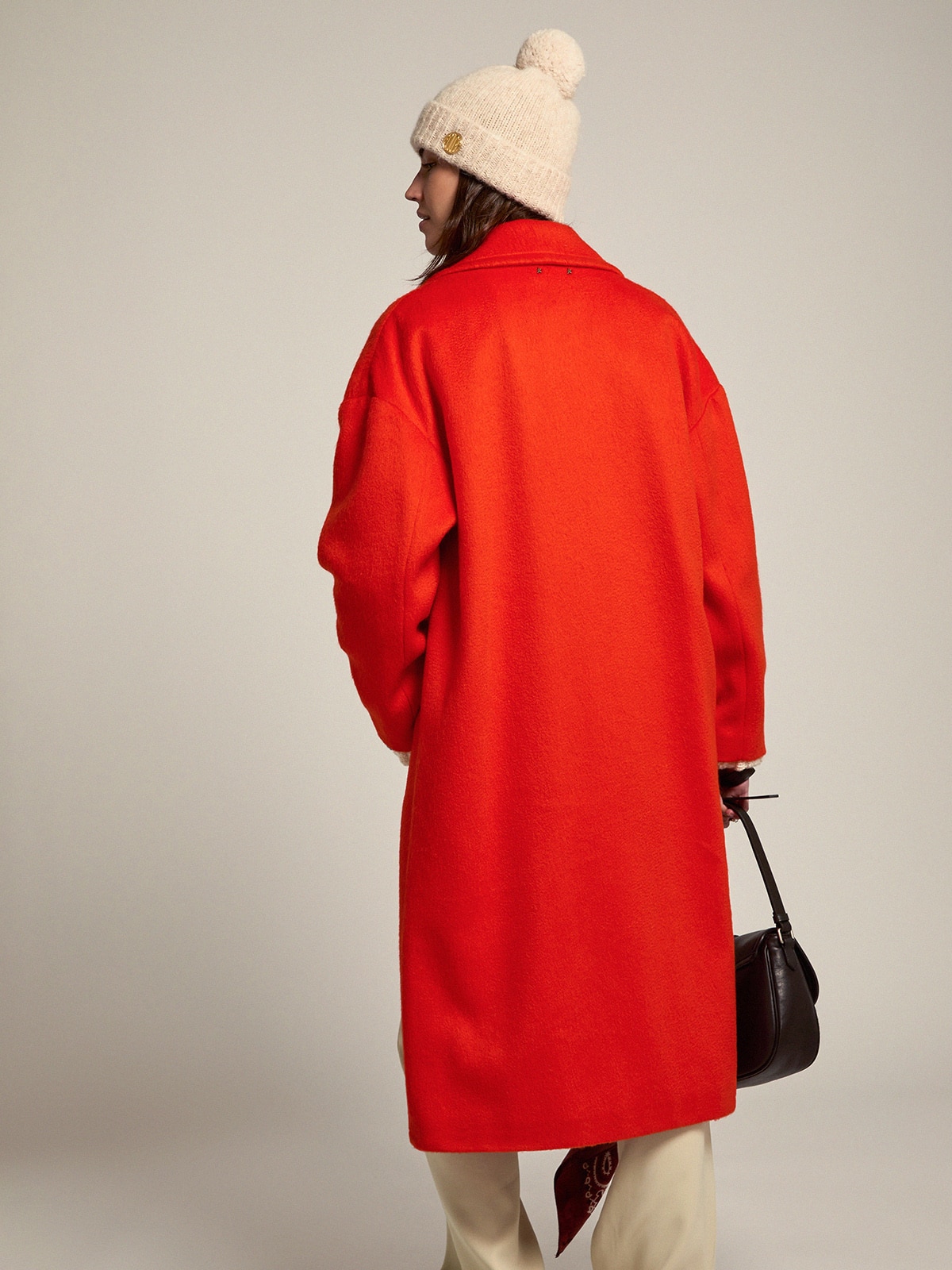 Golden Goose - Single-breasted coat in orange decatized wool fabric in 