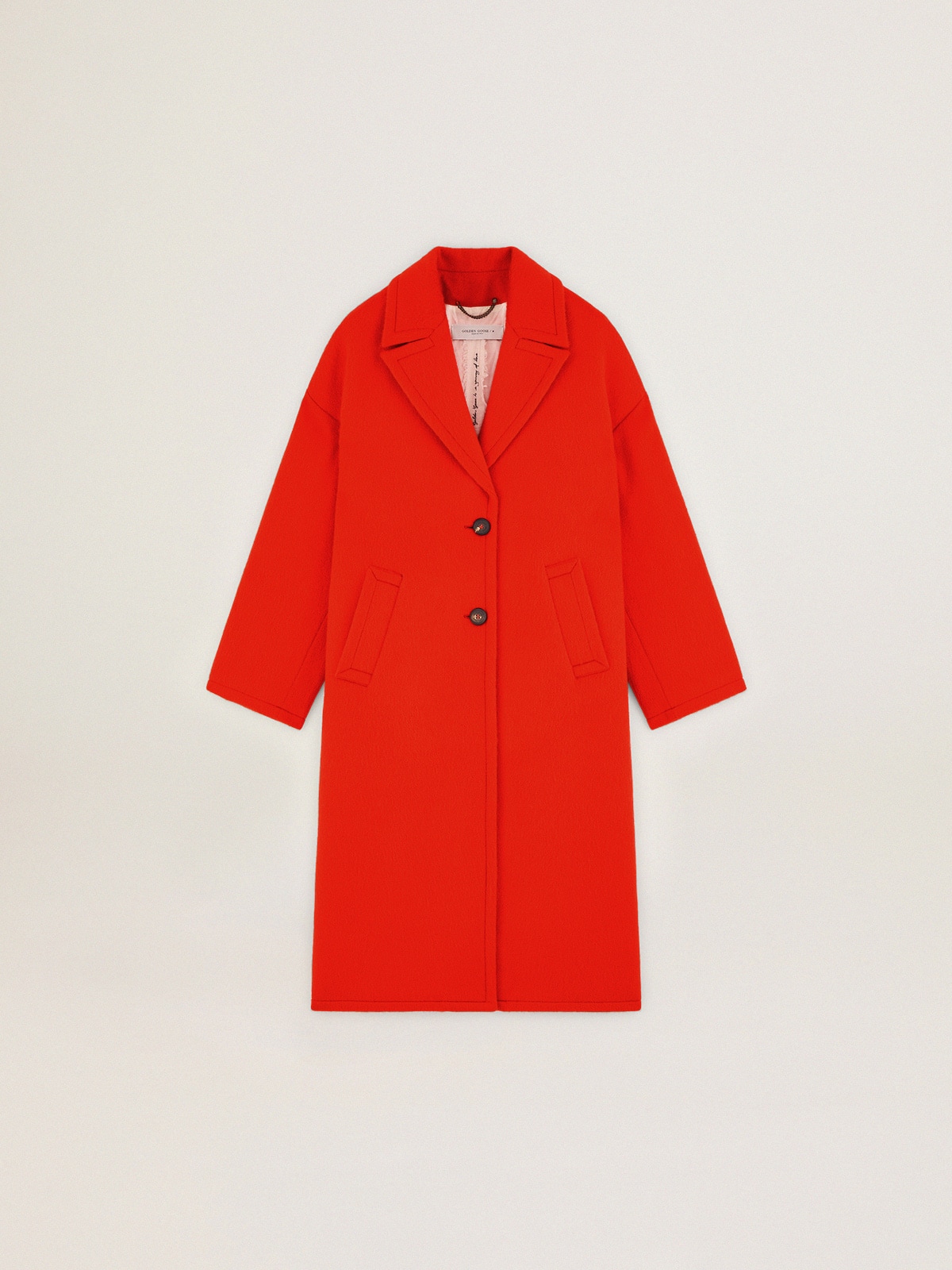 Golden Goose - Single-breasted coat in orange decatized wool fabric in 