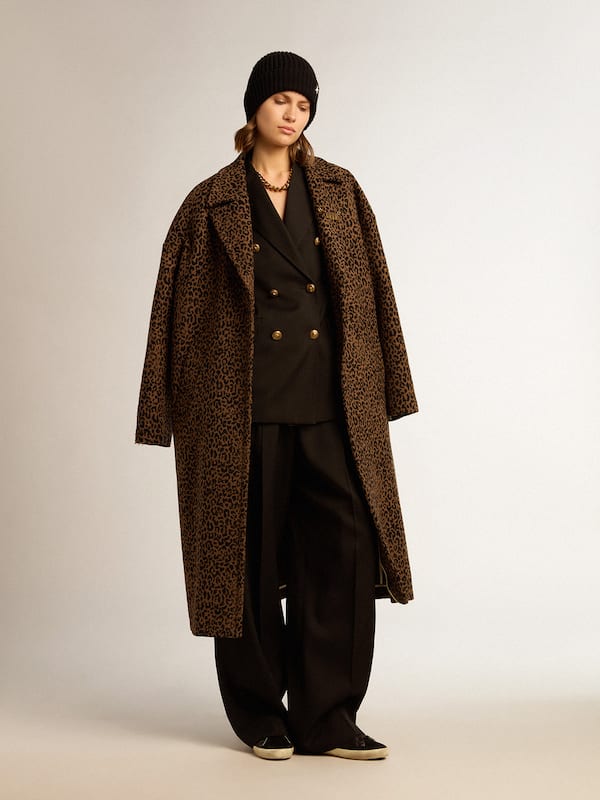 Golden Goose - Women's single-breasted cocoon coat in wool with jacquard motif in 
