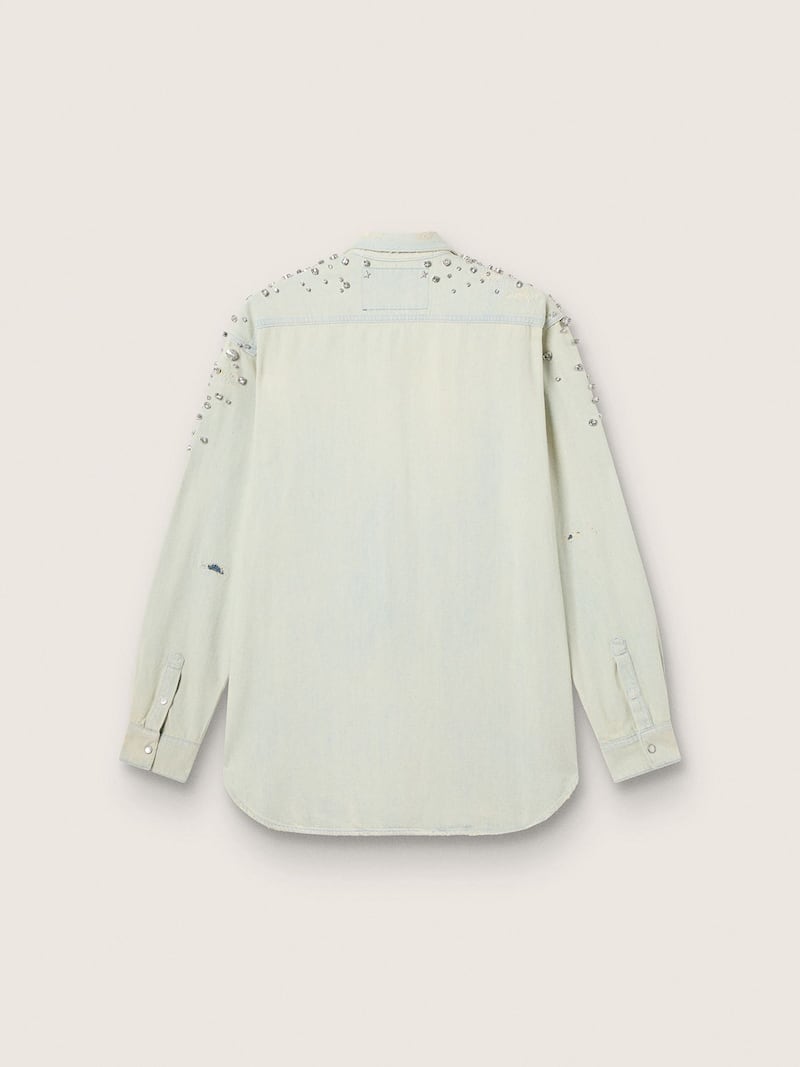 Golden Goose - Camisa boyfriend descolorida con cristales cabuj&oacute;n para mujer in 