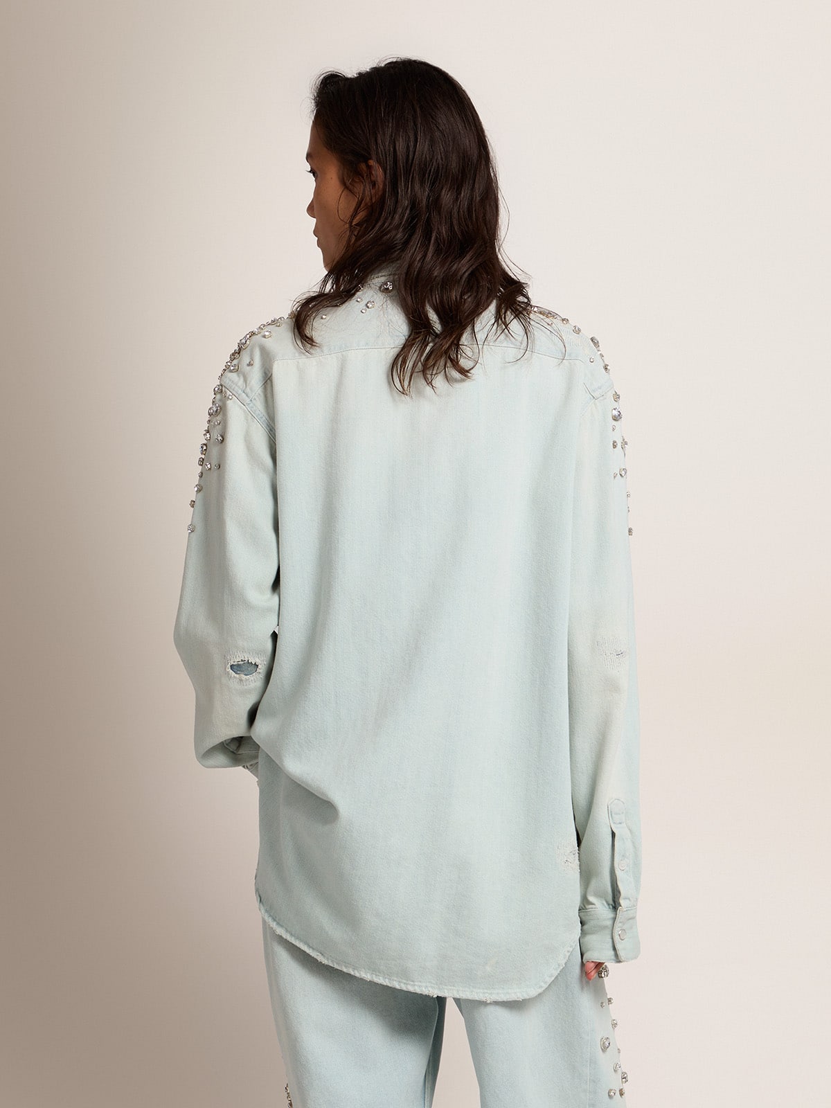 Golden Goose - Women's bleached boyfriend shirt with cabochon crystals in 